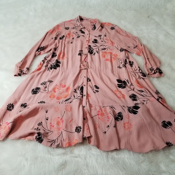 Free People Tie Waist Long Sleeve Shirt Dress - Picture 3 of 8